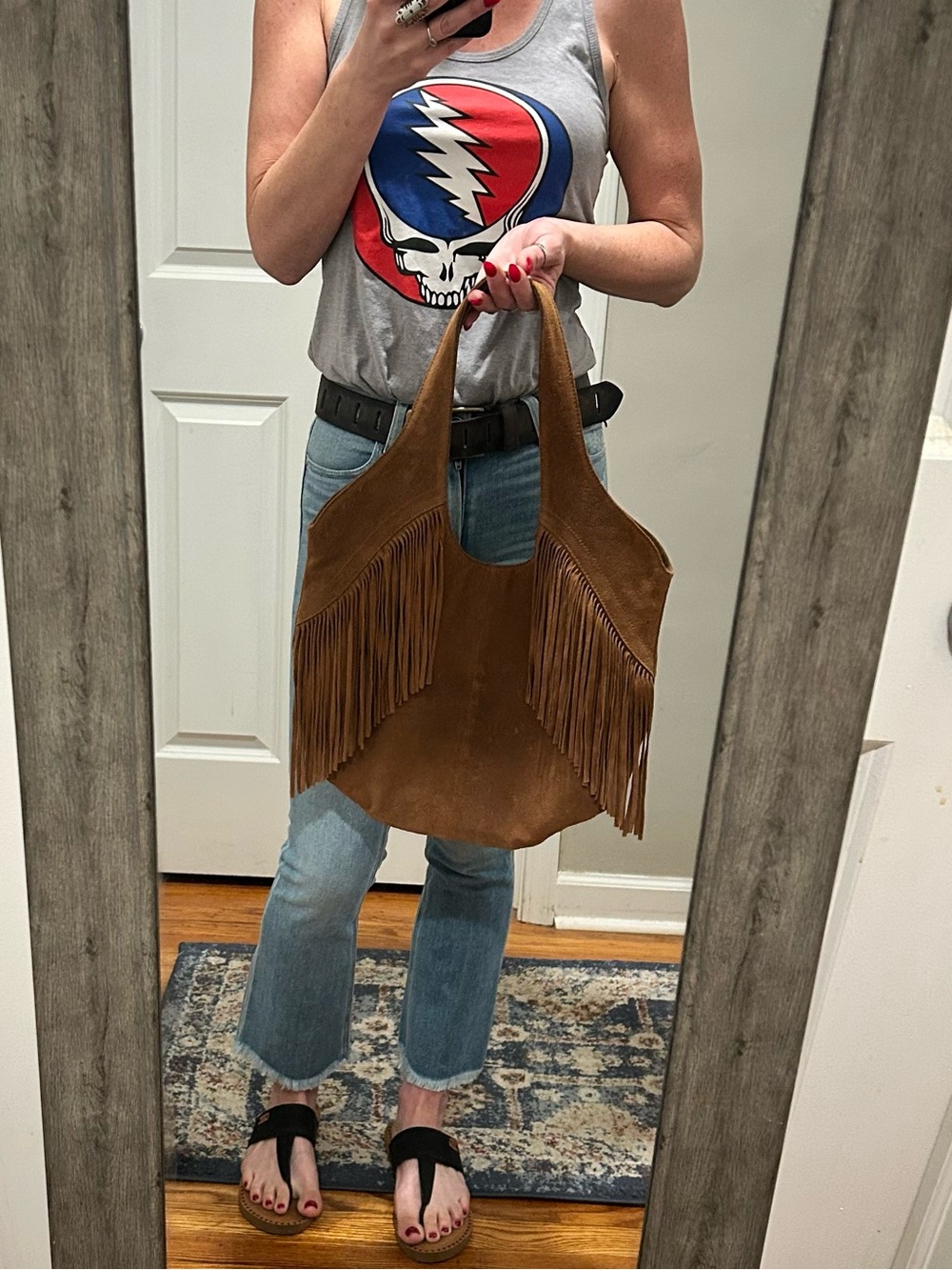 🍀Lucky Brand Nyra Suede Leather Fringe Tote Shoulder Bag in Rust Brown - Picture 10 of 16